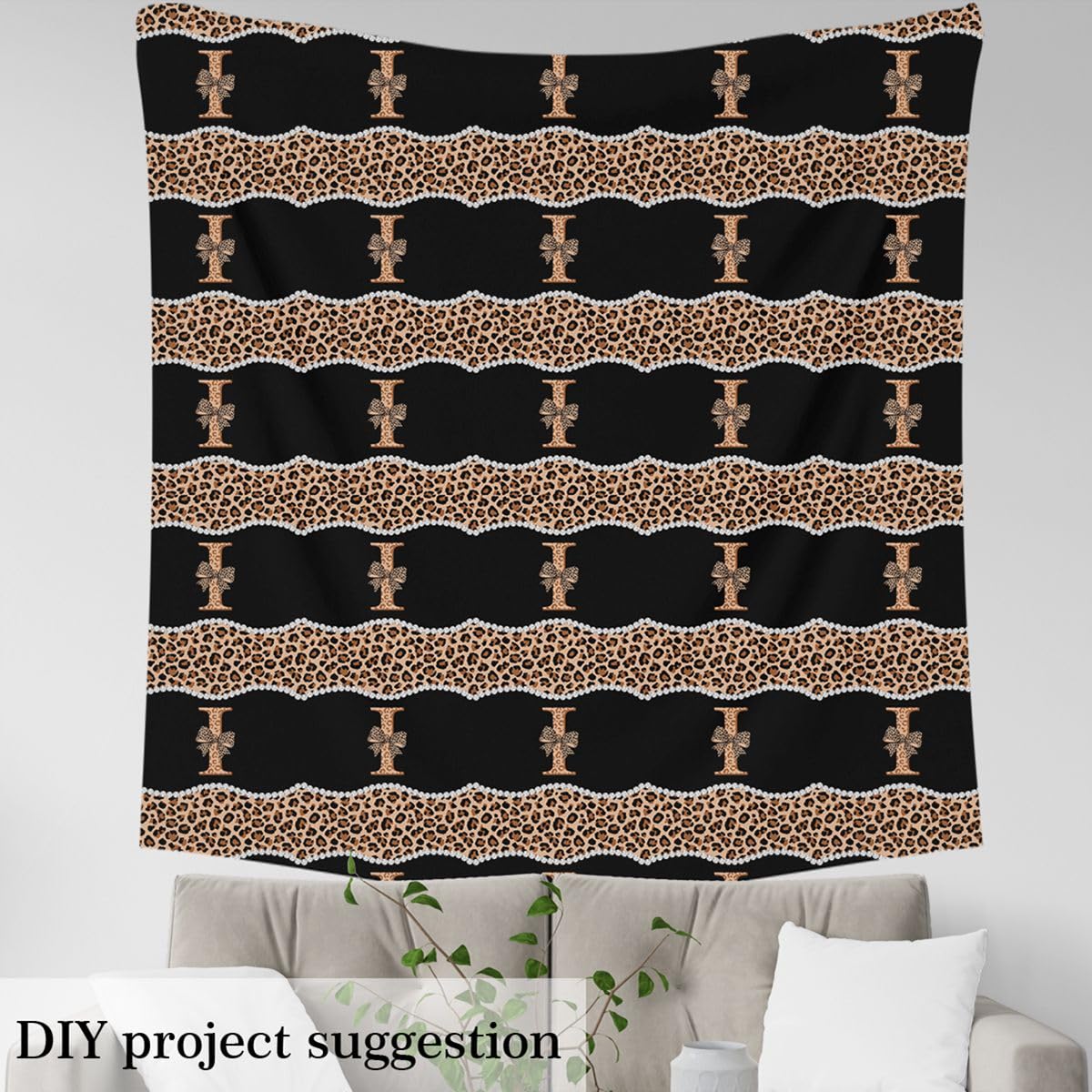 Brown Gepard Schleifen Stoff 276x150cm Coquette Schleifenknot Stoffe zum nähen Anfangs Letter I Stoff Meterware Leopard Drucken Dekostoff Wasserdicht Polyesterstoff Quilten Reparatur