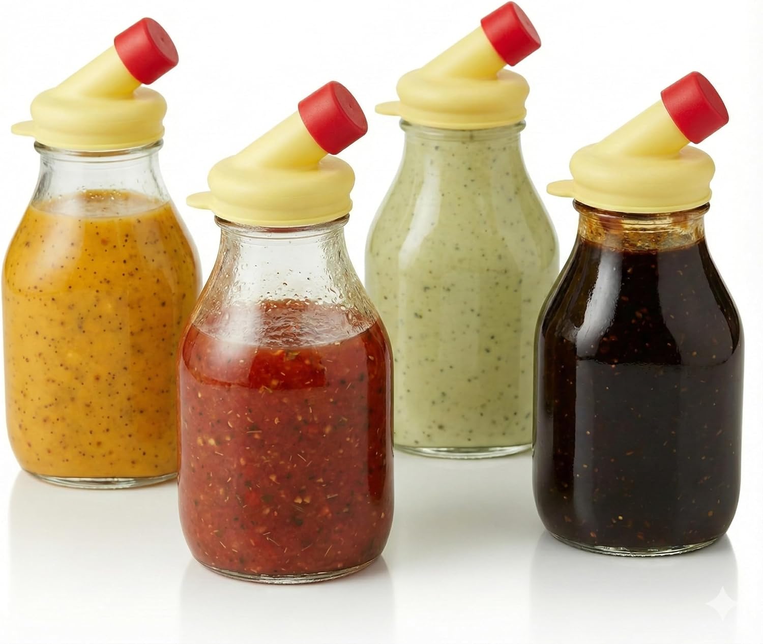 kitchentoolz 16oz Salad Dressing Shaker Bottle – Glass Bottle Salad Dressing Dispenser Container with Tamper-Proof Lid – 4 Pack