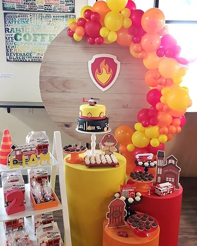 Miniatura 3 de Guirnalda de arco de globos de camión de bomberos, 105 piezas de globos de látex rojo, naranja, amarillo, kit de arco para bomberos, cumpleaños,