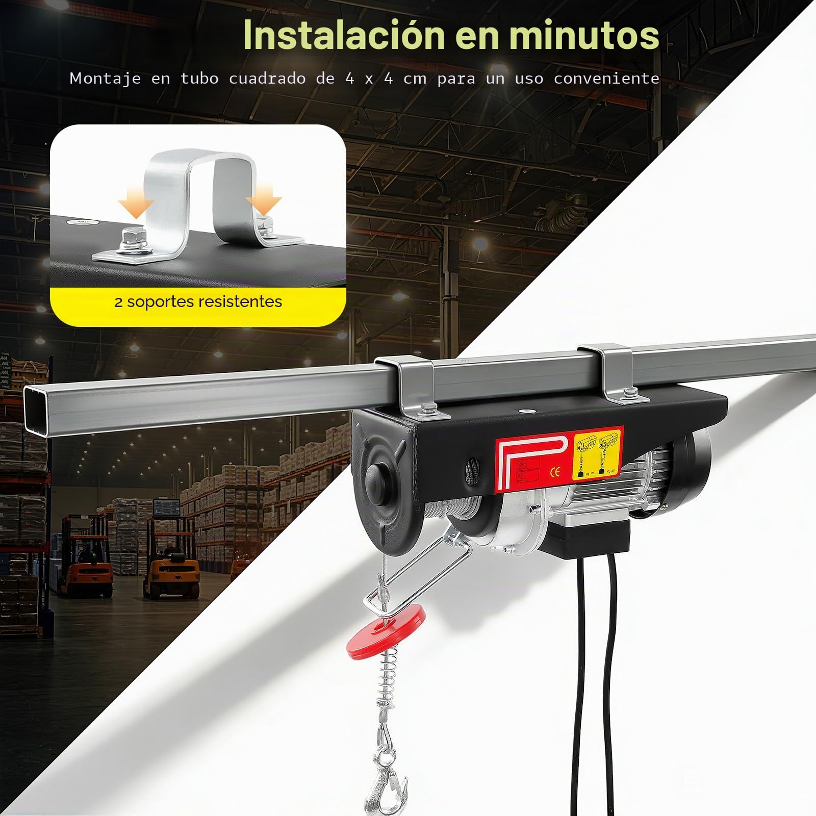 Cabrestante eléctrico de 220 V, 125 kg a 250 kg, altura de elevación de 18 m, 550 W, velocidad de elevación de 9 m/min con mando a distancia inalámbrico, polipasto de cadena