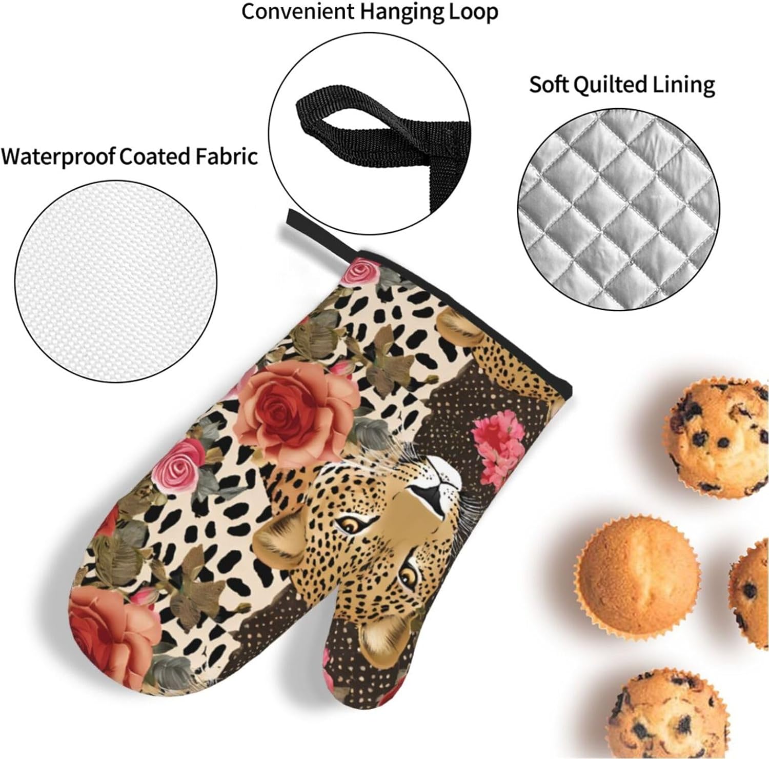 (Striped Leopard) Baking 4-Piece Set: 2 Oven Mitts and 2 Pot Holders Heat Resistant Waterproof Hanging Loop for Kitchen Oven Grill Housewarming Gifts