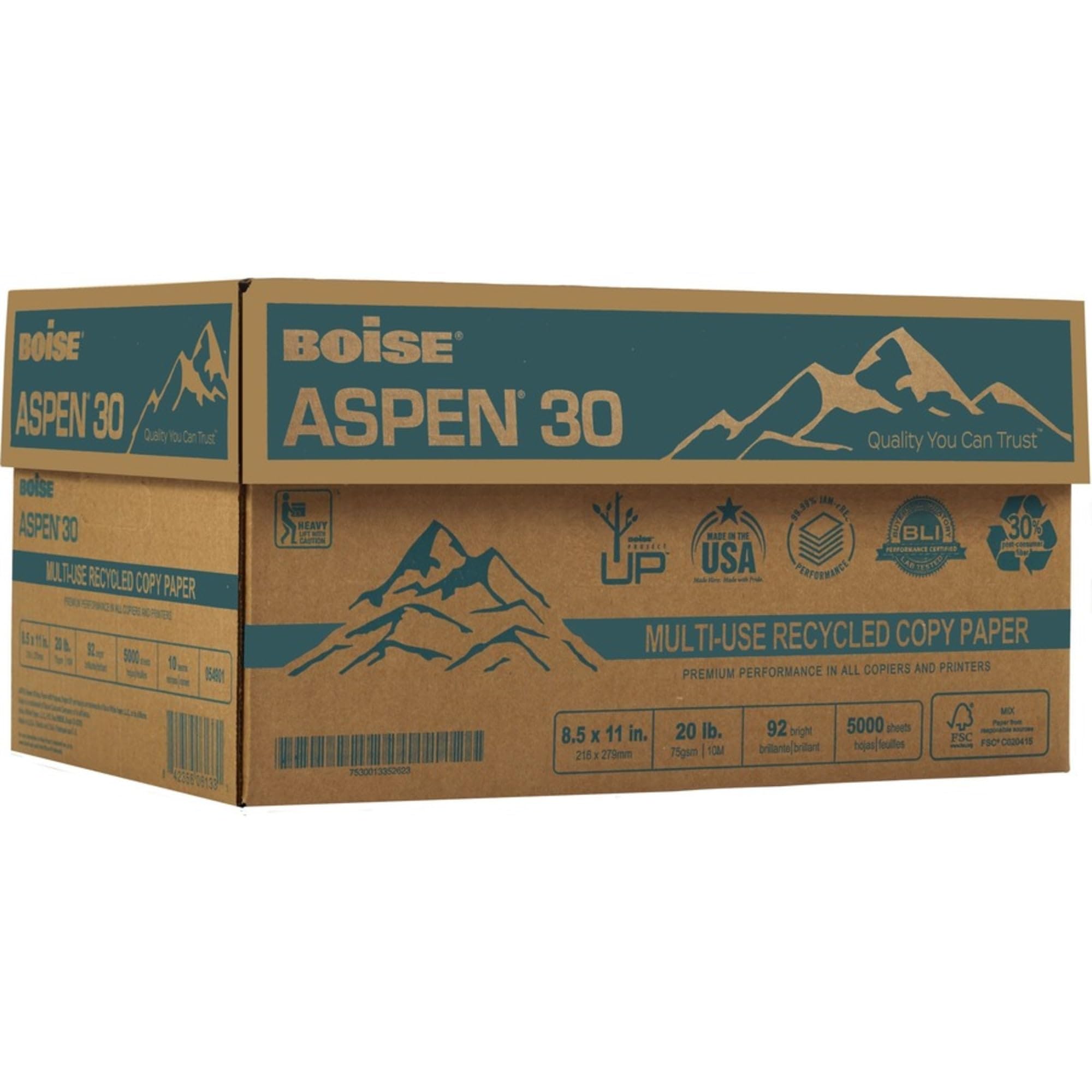 Boise Aspen 30% recyklingowany 20 1/2 x 31 cm 60 kg biały papier biurowy 5000 liczba (054901)