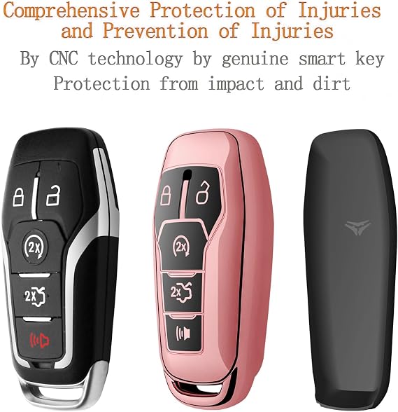 for Ford Key Fob Cover with Keychain Premium Soft TPU Full Protection Key Case Shell Compatible with 2013-2016 Ford Fusion 2015-2017 Ford Mustang F-150 Explorer(Rose Gold)