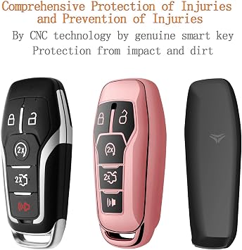 for Ford Key Fob Cover with Keychain Premium Soft TPU Full Protection Key Case Shell Compatible with 2013-2016 Ford Fusion 2015-2017 Ford Mustang F-150 Explorer(Rose Gold)