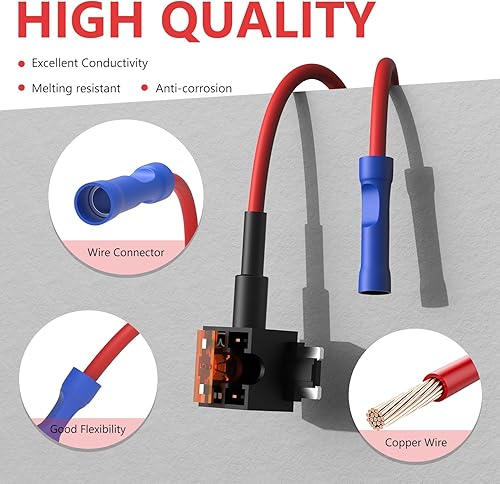 Miniatura 28 de Newdeli Paquete de 10 portafusibles en línea de 14 AWG 12 V ATO/ATC resistente al agua en línea portafusibles con 100 fusibles de hoja estándar