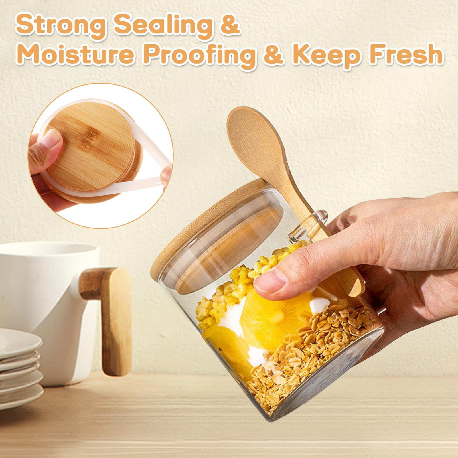 ZhouZGlass 16oz Overnight Oats Containers with Lids, Overnight Oats Jars with Spoons and Stickers - Image 4