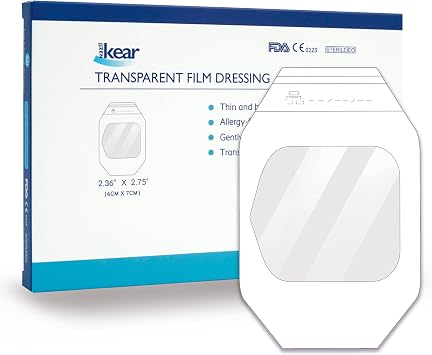 2.36" x 2.75"-50 Individual Packages Transparent Sterile Waterproof Film Dressings for Wound Cover-Professional Grade-Clear Adhesive Skin Bandages for IV Shield, Tattoo Aftercare Transparent, 50 PCS