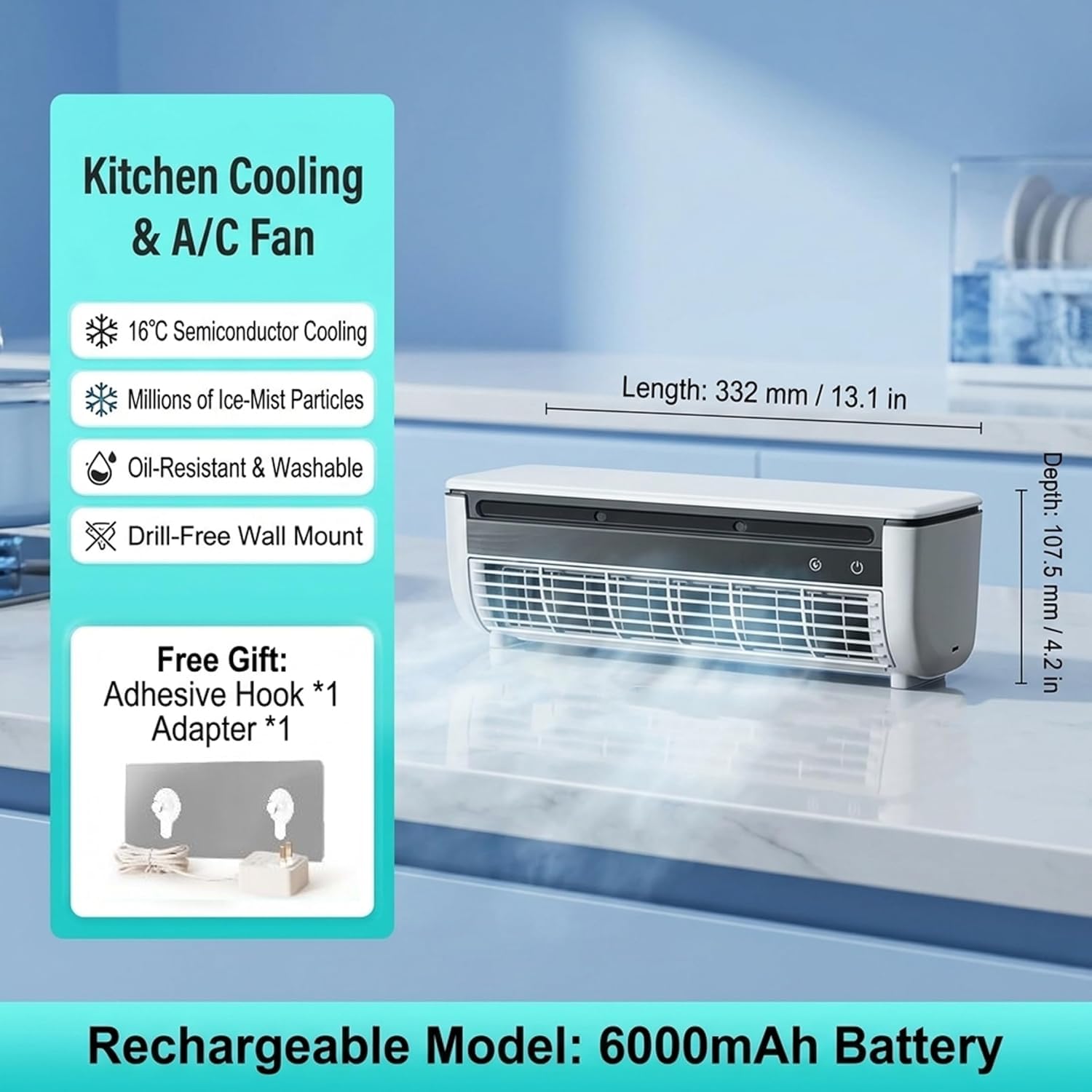 Aire Acondicionado de Pared para Cocina sin Necesidad de taladrar, Nuevo Aire Acondicionado inalámbrico, Mini Aire Acondicionado portátil de Pared para Cocina y Dormitorio (Blanco)