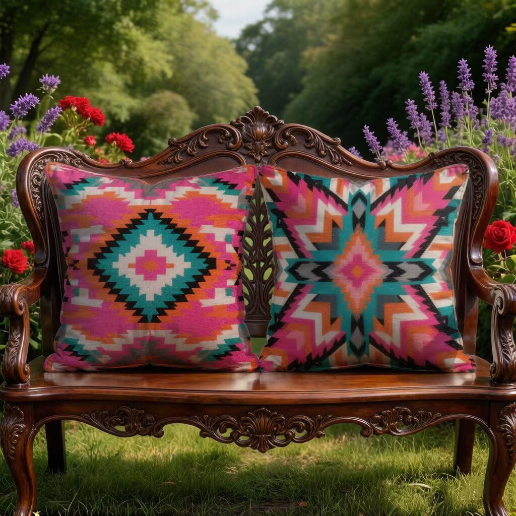 Kissenbezug 65 x 65 2er Set Sofakissen Rot Kopfkissenbezug 65x65 cm Dekokissen BöHmen Outdoor Pillow Leinen Doppelseitiger HD-Druck, Terrassen Deko Wohnzimmer, Frühling und Sommer Gifts 7-B35427