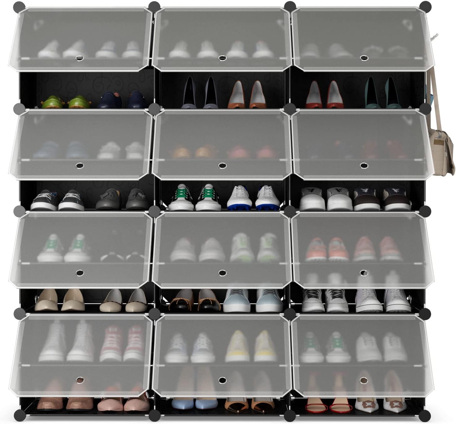 Safstar 48 Pairs 12 Cube Shoe Rack Organizer, Black, Polypropylene