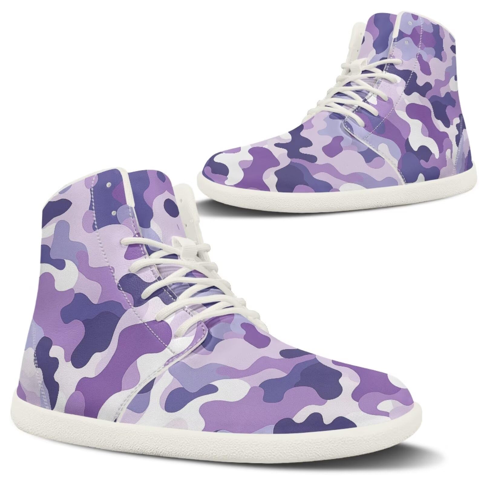 Fuojuvelie Mens Camo Shoes Purple High Tops for Women Sneakers Classic Barefoot Running Shoes for Men Size 12.5 Waterproof Adults Leather Shoes