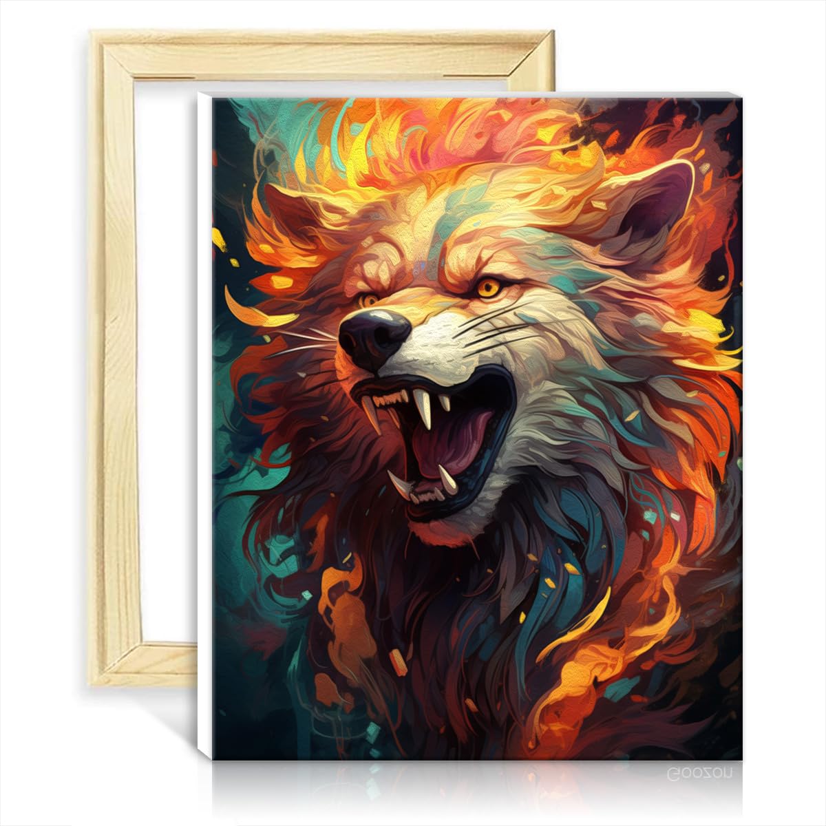 TANGFEIY Paint by Numbers Kits fire Wolf Adult DIY Oil Painting with Brushes and Acrylic Pigment on for Home Wall Decor Adult Kids Gift NO Frame(60x75cm)