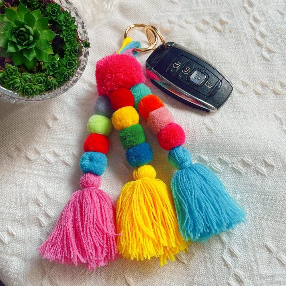 QTMY Big Pom Pom Tassel Long Bag Pendant Charm Keyring Keychain for Women Purse Handbag Decor - Image 2