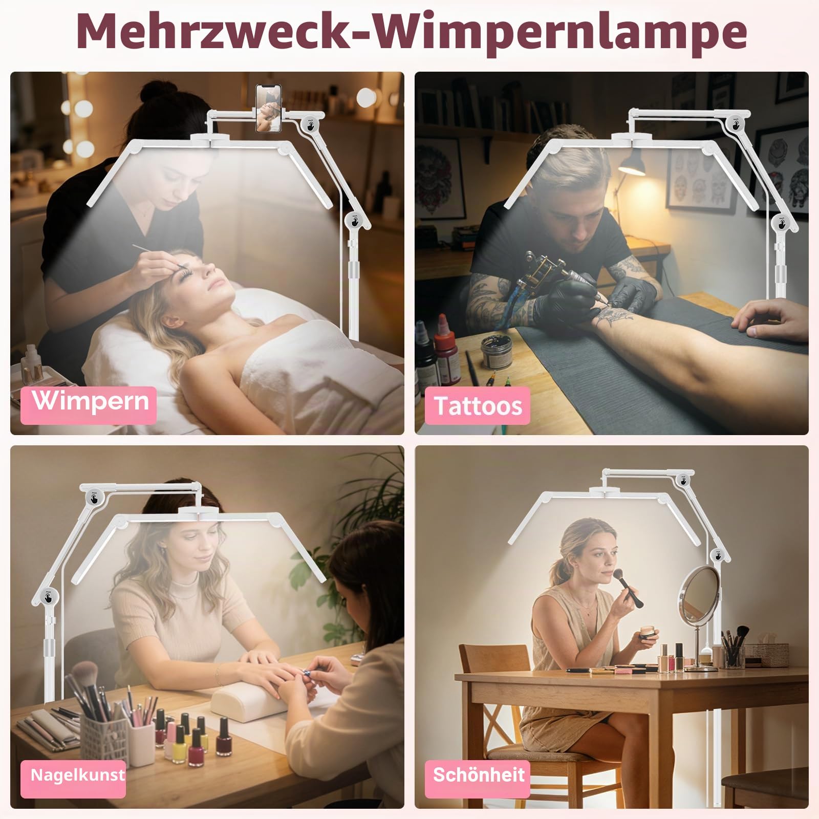 Diesisa Faltbar Flimmerfrei kosmetiklampe mit Rollgestell für Beauty Salon | Einstellbarer Höhe Beauty Lampe Kosmetik, Kosmetik Licht mit 360° Lampenköpfe für Studios, Wimpernverlängerung, Nageldesigns