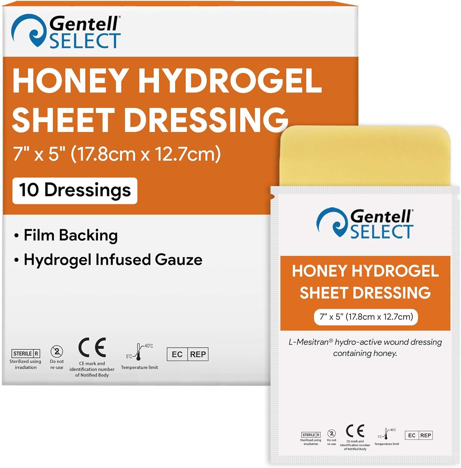 Honey Hydrogel Sheet Dressing 7"x5" - 10 Hydrogel Sheets with 30% Medical Grade Honey for Wounds - Good for Ulcers, Surgical Wounds, Donor Sites, Cuts, Abrasions, and More