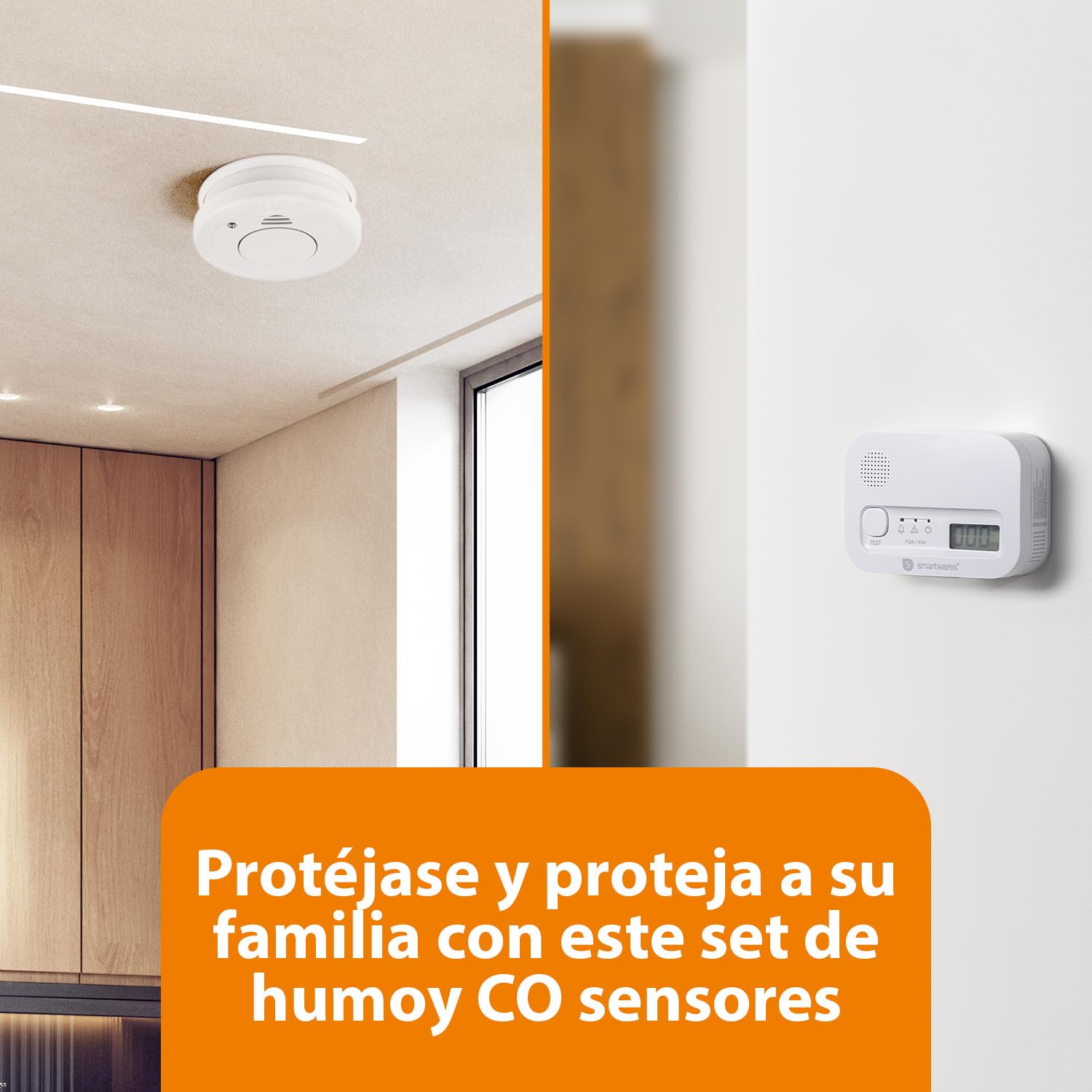 Smartwares Kit de Seguridad – Detector de Humo y Detector de CO Incluido – Botón de Prueba – Pilas reemplazables Incluidas – Vida útil 10 años - FSE-19204