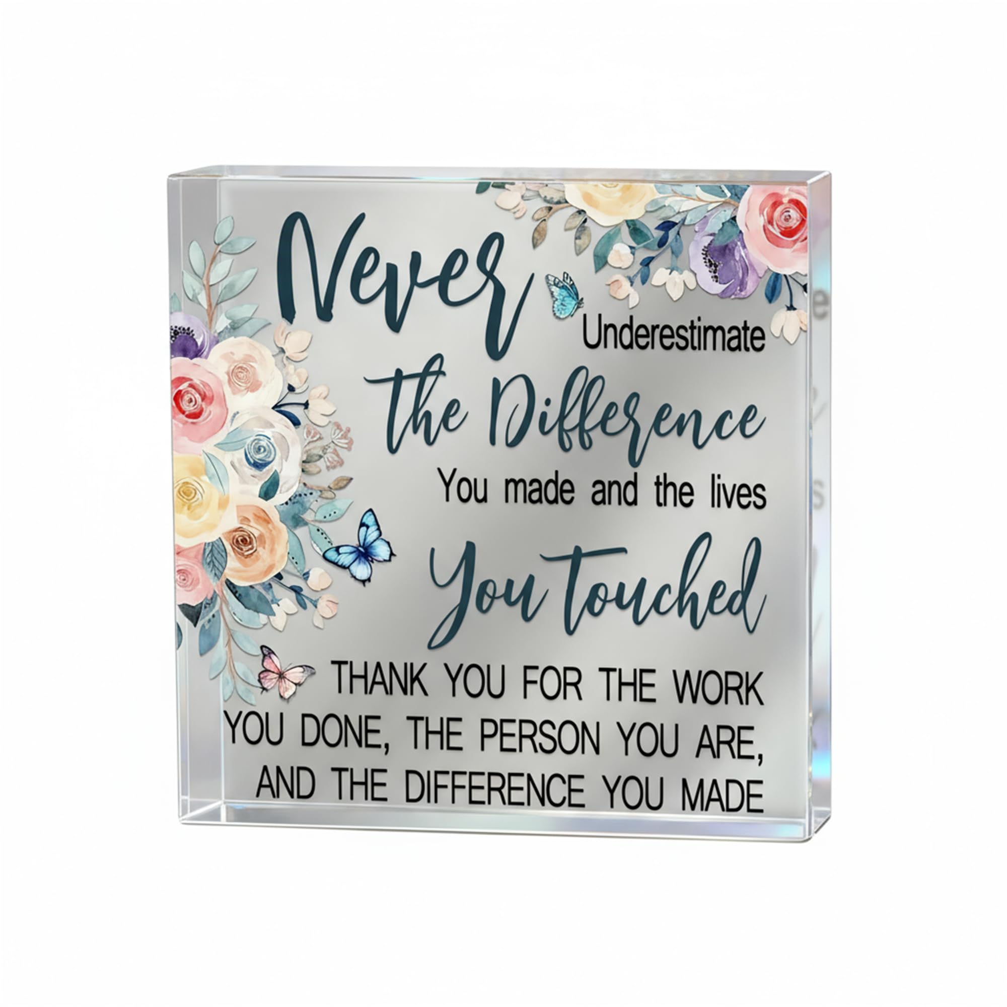 Minwegi Women's White Elegant Acrylic Memorial Plaque - 8X8x1cm Personalised Farewell Gift For Colleagues, Retirement Keepsake, Office Desk Decor With Inspirational Quote, Thank You Present For Friends & Mentors