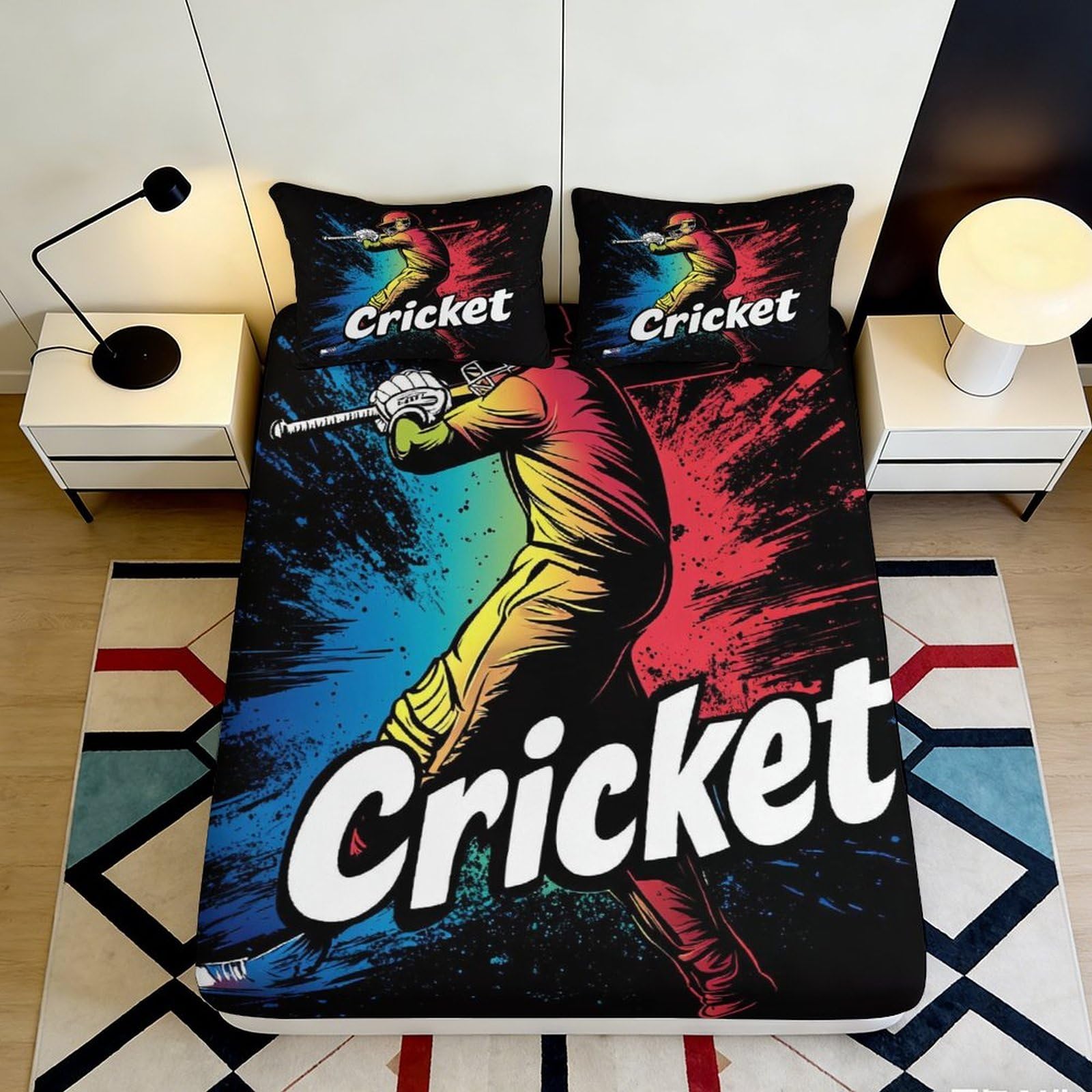 Jqzkxnhpbr Style-1 3D Printed Cricket Player Fitted Sheet Microfiber Colorful Sports Bed Cover For Bedroom Dorm Room Mattress Protection Decor 90X200x25cm