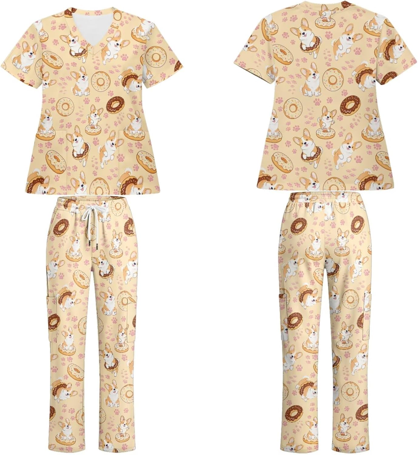 Scrubs Set for Women Nurse Uniform Jogger Suit Stretch Top & Pants with Multi Pocket Nurse Esthetician Workwear