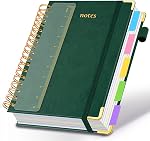 Hardcover Spiral Notebook 8"x10" Journal Notebook with Tabs and Removable Dividers 300 Pages 5 Subject Notebook College Ruled, Faux Leather Spiral Bound Notebook for Women School Work (Pink)