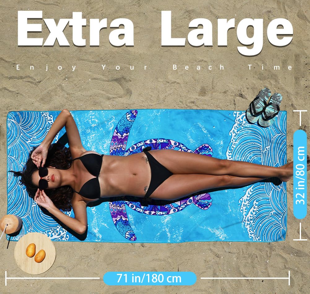 Confezione da 2 asciugamani da spiaggia leggeri in microfibra, senza sabbia, ad asciugatura rapida, assorbenti, sottili, compatti, per piscina, campeggio, spiaggia, grandi cose da viaggio, per