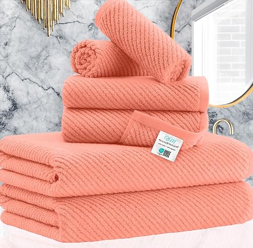 Vista 418 de VOOVA & MOVAS Juego de 4 toallas de baño blancas, grandes de 30 x 56 pulgadas, 100% algodón, de secado rápido, ligeras, gruesas, suaves, Azul