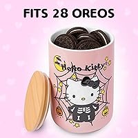 Vista 3 de Silver Buffalo-Tarro de cerámica para dulces, galletas o aperitivos con tapa hermética de bambú, de Hello Kitty, de Sanrio, con disfraz de esqueleto