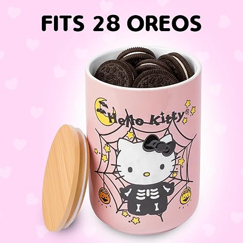 Miniatura 3 de Silver Buffalo-Tarro de cerámica para dulces, galletas o aperitivos con tapa hermética de bambú, de Hello Kitty, de Sanrio, con disfraz de esqueleto