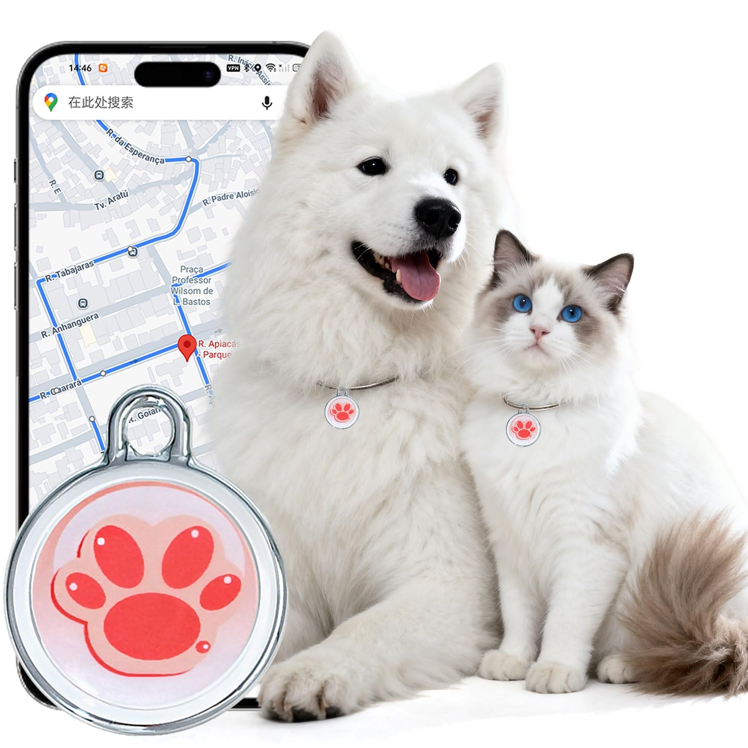 Smart GPS Tracker for Dogs|mini Easy to use Cat GPS Tracker|Waterproof and Drop-Proof|Real-time Positioning Smart Alarm pet Tracker|Extra Long Battery Life of 365 Day|No Subscription (Android & iOS)