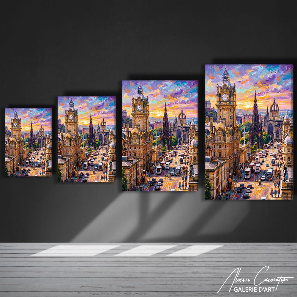 Alessio Cacciatore Quadro Città del Mondo - Decorazione da parete paesaggio urbano - Stampa su tela astratta - Quadro da parete decorativo moderno - Poster Edimburgo (40 x 30 cm)