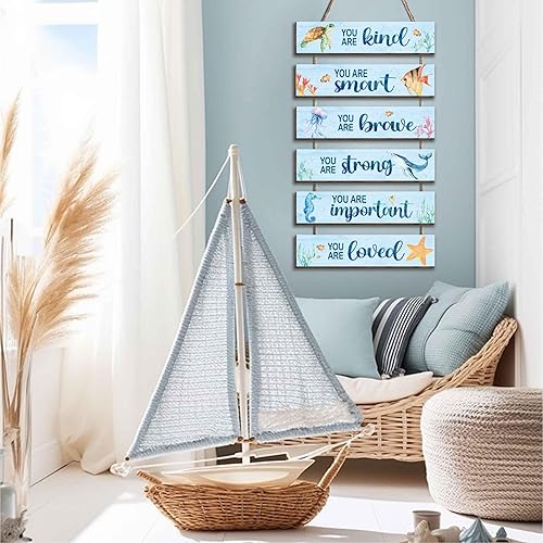 Miniatura 4 de 6 piezas de decoración de océano para habitación de niños, letrero de acuarela con citas inspiradoras positivas de océano para decoración de pared,