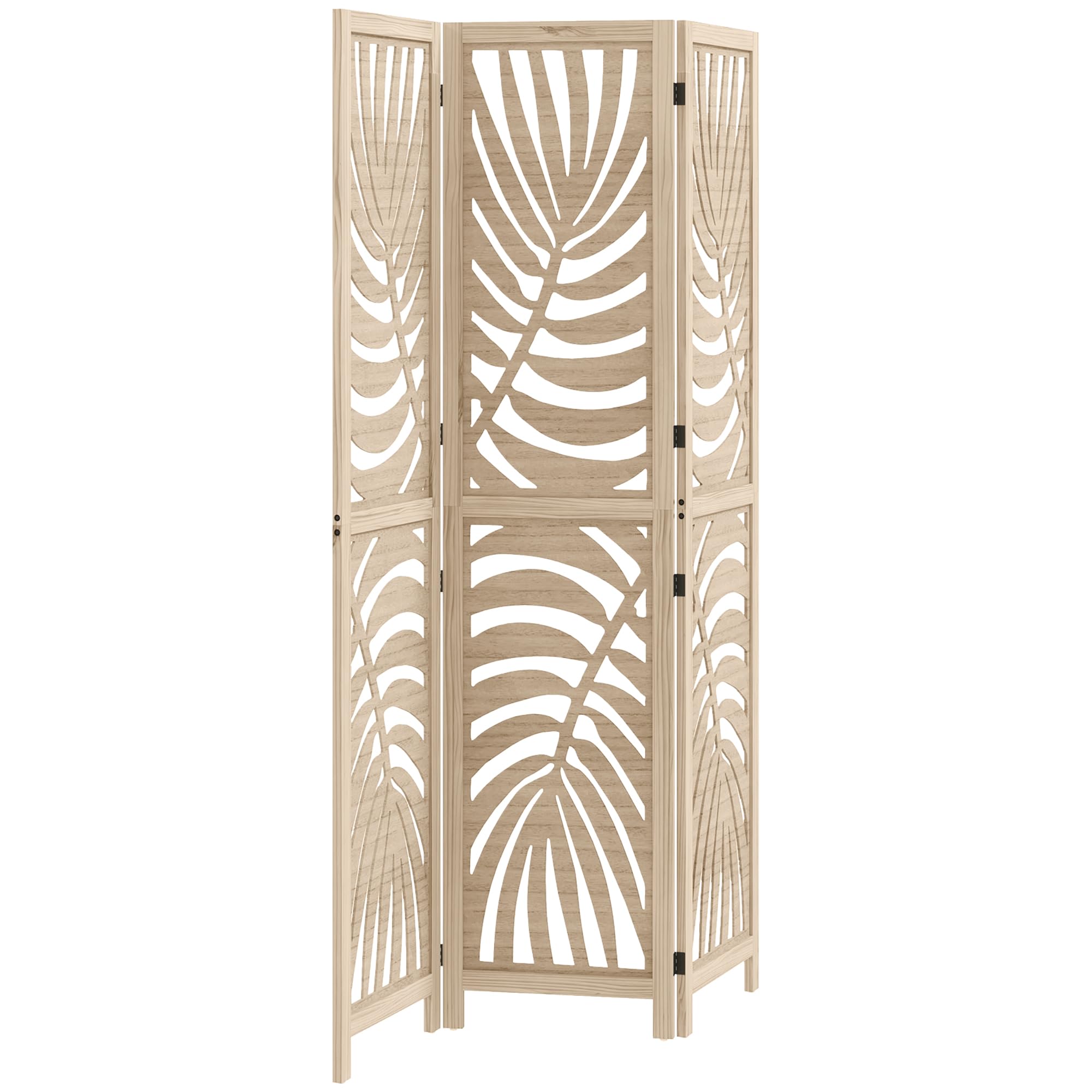 HOMCOM Biombo de 3 Paneles Separador de Ambientes Plegable 120x170 cm con Estampado de Hojas de Palma Tropical Biombo Separador de Ambientes para Salón Dormitorio Oficina Natural
