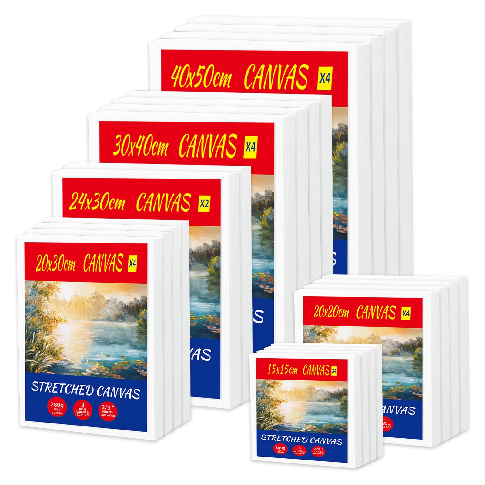 22-Piece Canvas Set 280gsm Cotton for Acrylic Oil & Mixed Media