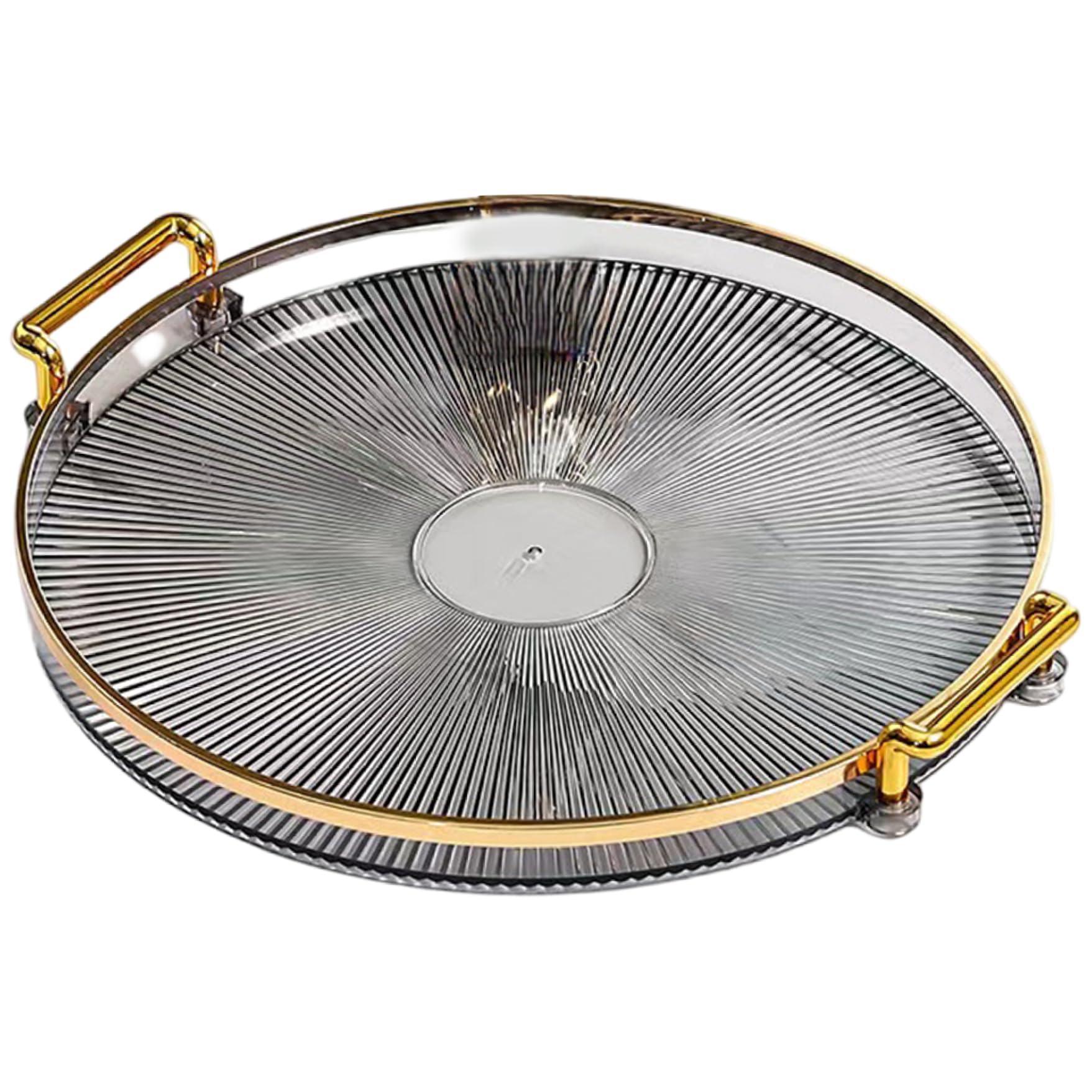 Round Vanity Serving Tray with Handles, Cosmetic Perfume Makeup Display Platter, Multifunctional Plastic Tray for Cocktails & Jewelry Organizer