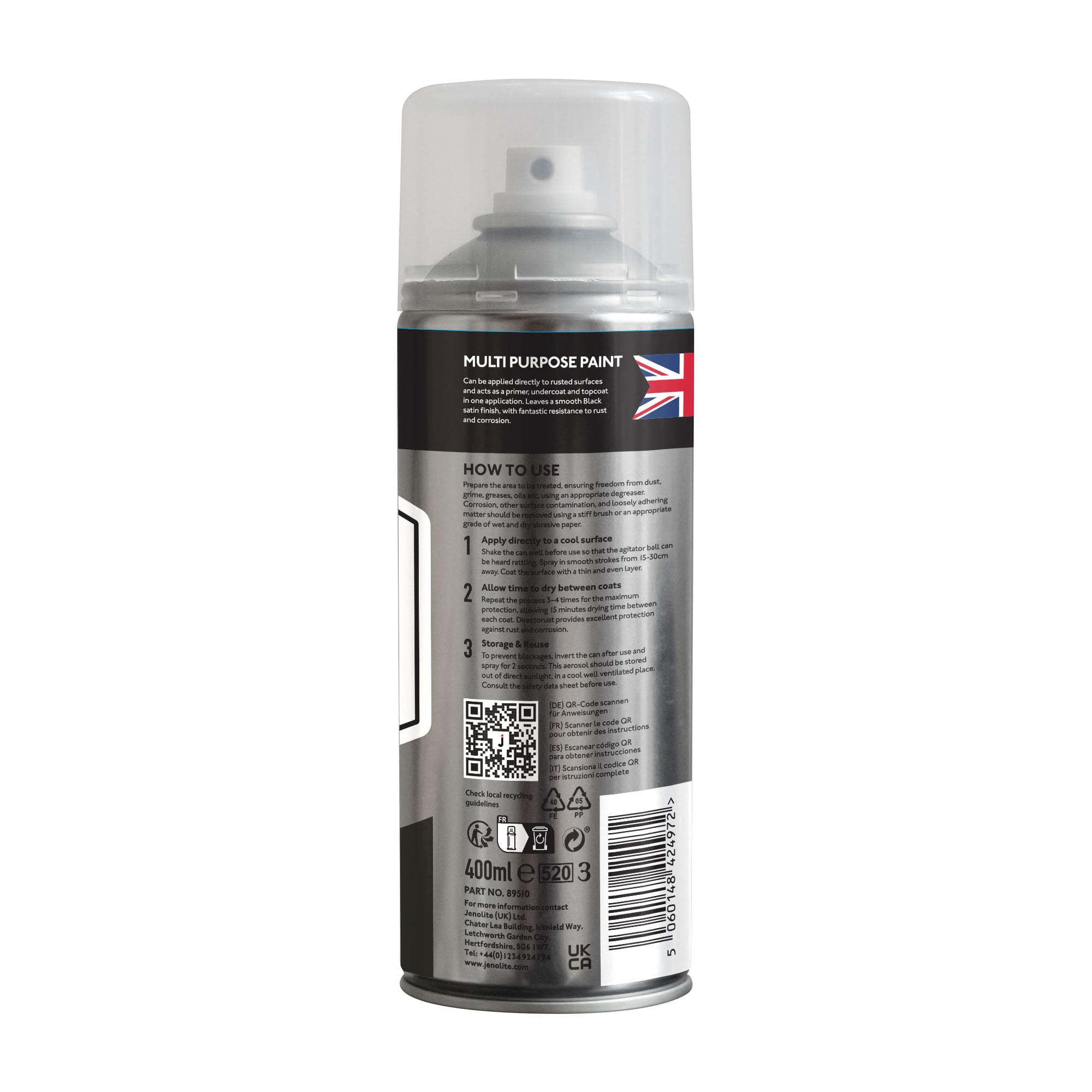 JENOLITE Directorust farba w sprayu satynowa | CZARNY | 2x400 ml | Bezpośrednio na Rdzę | Farba wielopowierzchniowa do metalu, drewna, tworzyw sztucznych, ceramiki | RAL9005