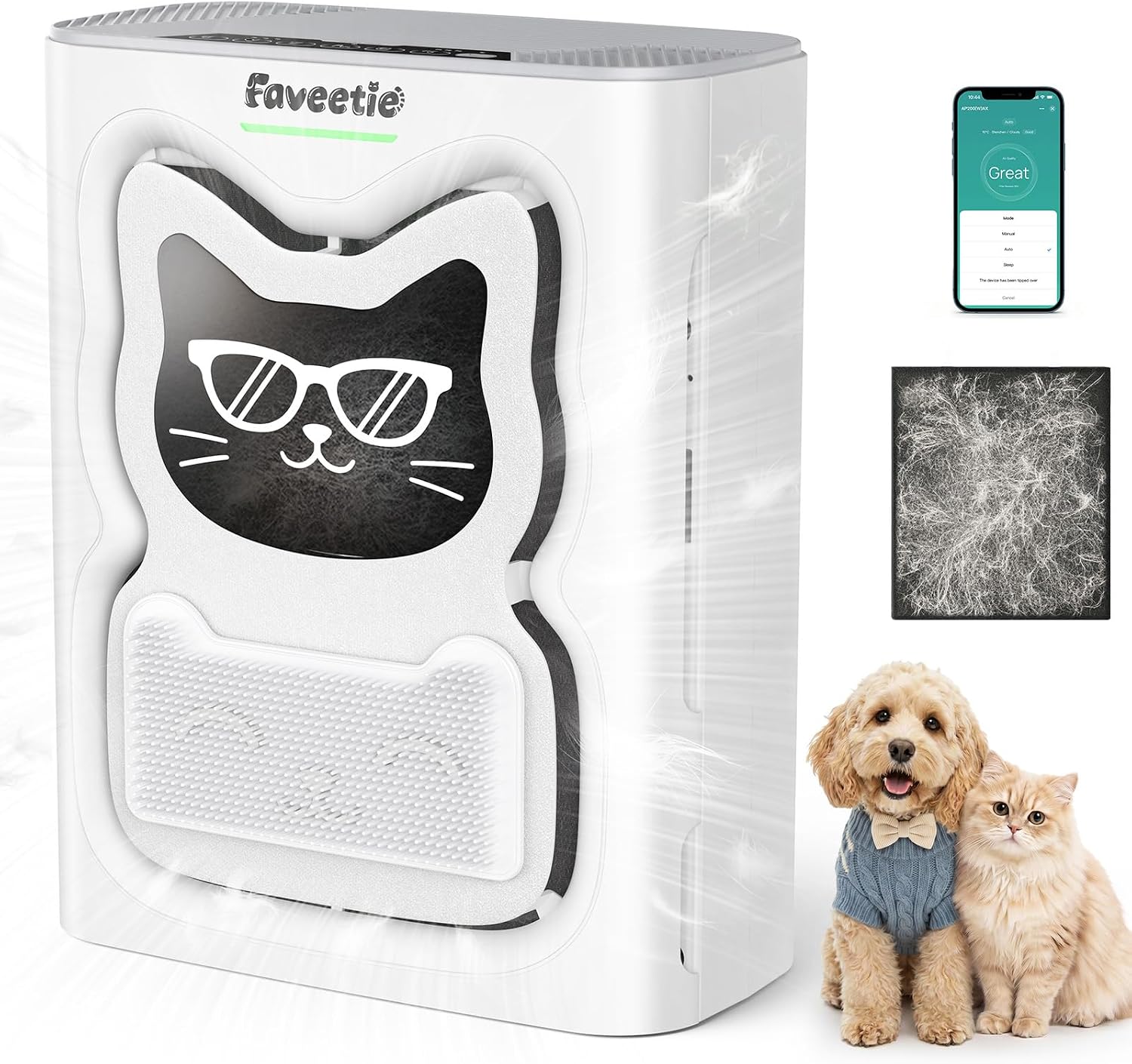Pet Air Purifier for Home Large Room 2300 sq ft, 4-in-1 H13 HEPA Washable Pre-Filter, Air Quality Sensor & Auto Modes, Quiet Sleep Mode, Air Doctor for Pets Hair Dander Odor Smoke Dust