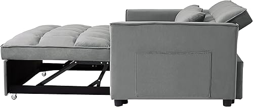 Miniatura 9 de Eafurn Sofá cama convertible multifuncional 3 en 1, sofá biplaza moderno, cama extraíble de terciopelo con respaldo ajustable reclinable y bolsillos