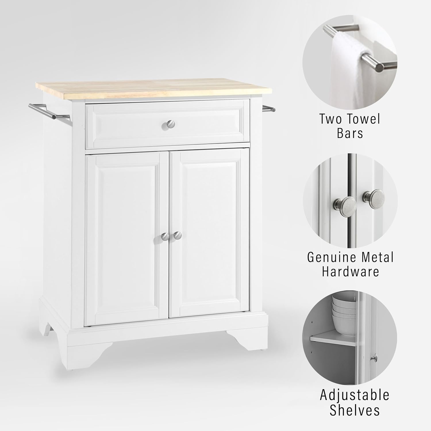 Crosley Furniture Lafayette Wood Top Small Portable Rolling Kitchen Island Storage Cart, Microwave Stand, White : Home & Kitchen