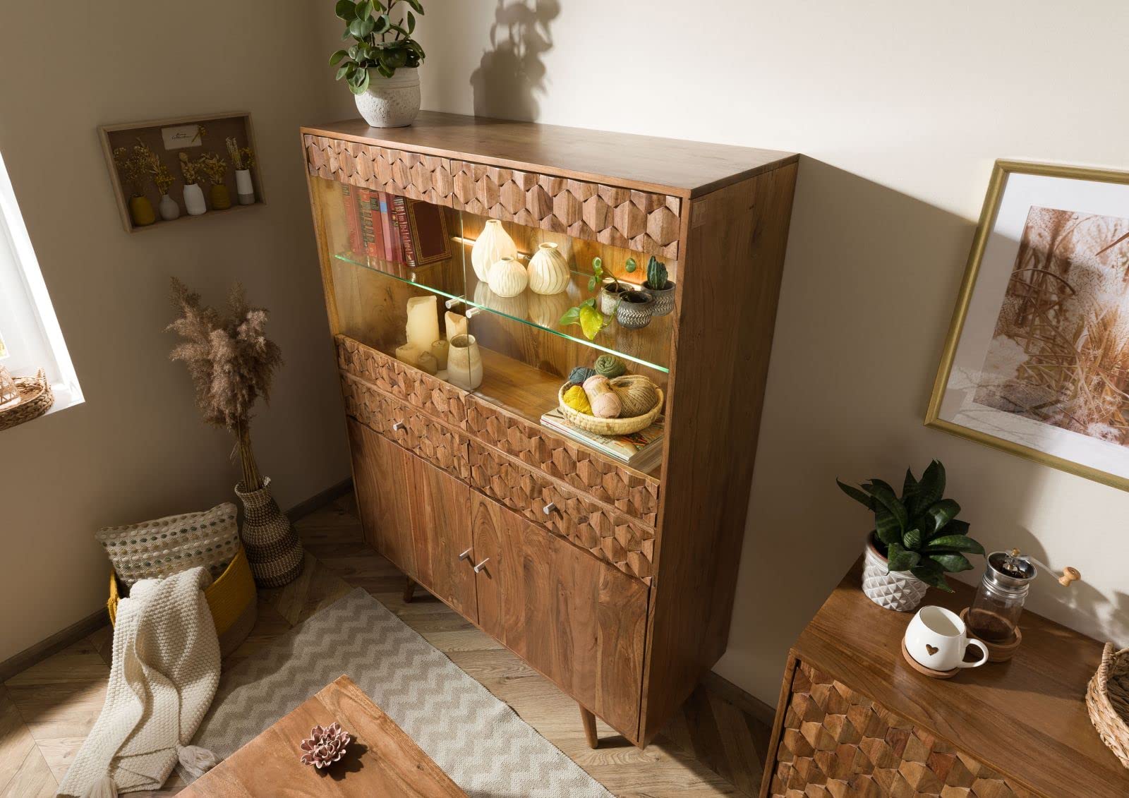 MASSIVMOEBEL24.DE Buffet en Bois d'acacia laqué Brun MOSAYK #115