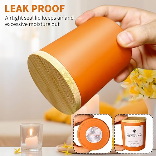 Miniatura 4 de Tarros de vela de 4 onzas, paquete de 12 frascos de vidrio ámbar con tapas de bambú, calcomanías, etiquetas, aptos para lavavajillas