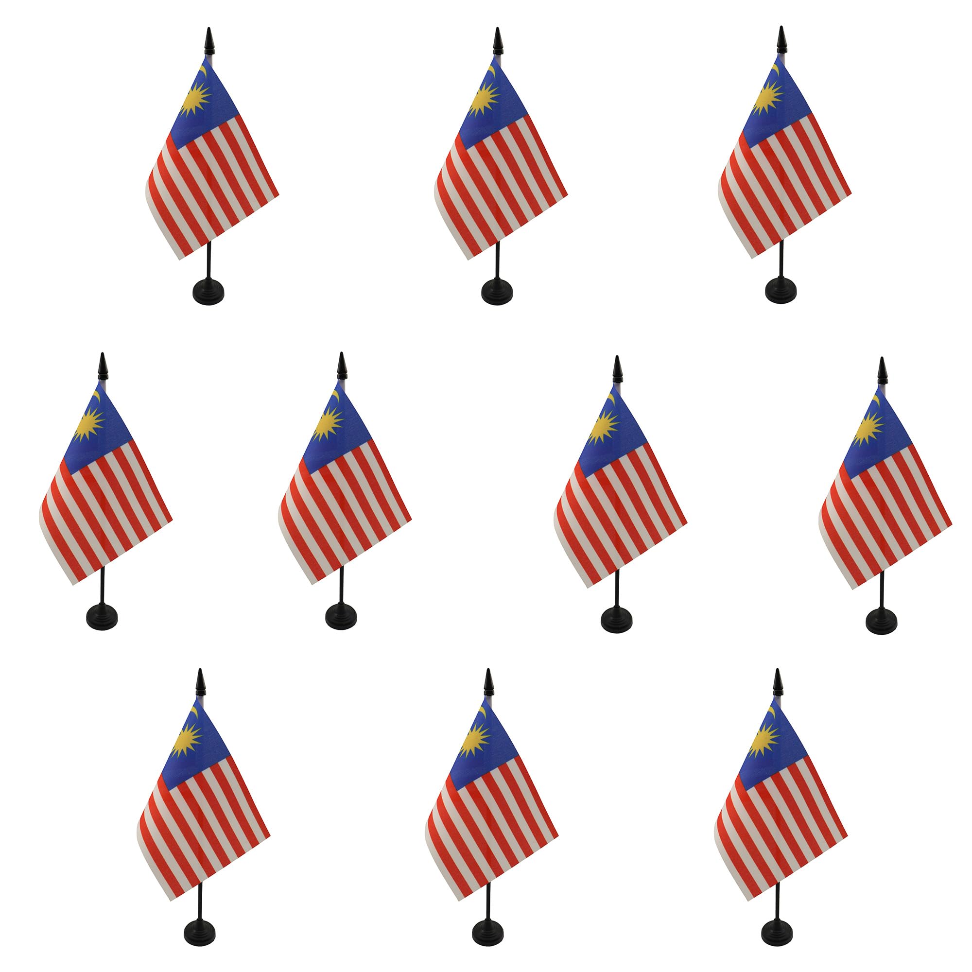 AZ FLAG - Set of 10 Malaysia Table Flag 4'' x 6'' - 10 Small Malaysian Office Flags 100% Polyester 15 x 10 cm - Mini Desk Flag with 10'' Pole and Black Plastic Base — image 1