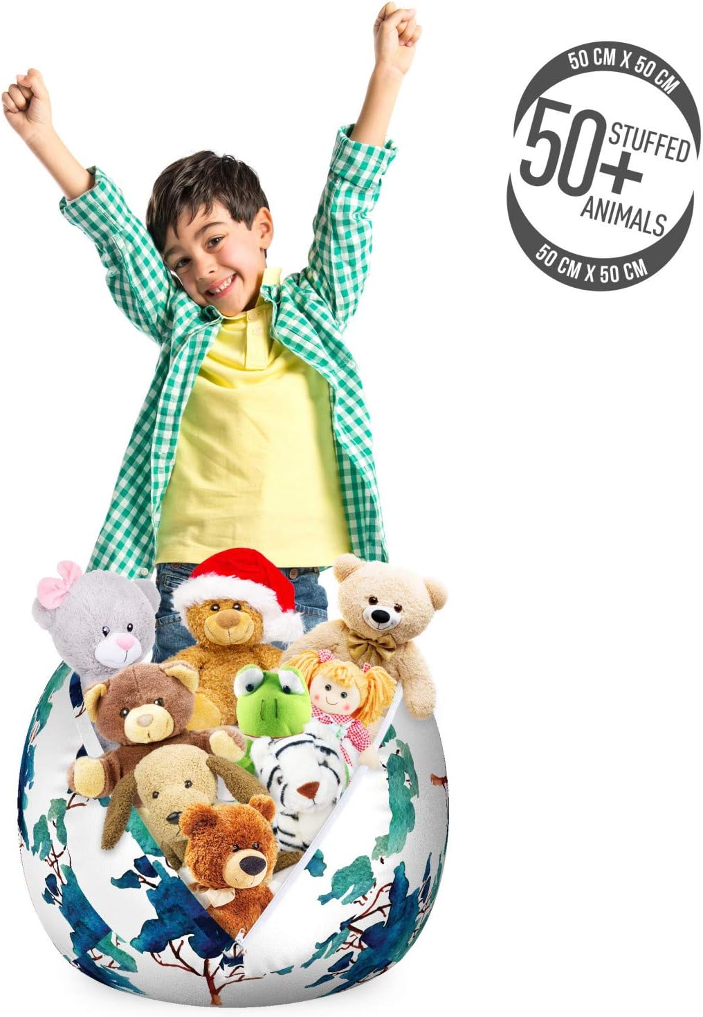 Ambesonne Forest Storage Toy Bag Chair, Watercolor Trees in Aquarelle Brushstroke Woodland Foliage Nature, Stuffed Animal Organizer Washable Bag, Small Size, Blue Seafoam and Cinnamon