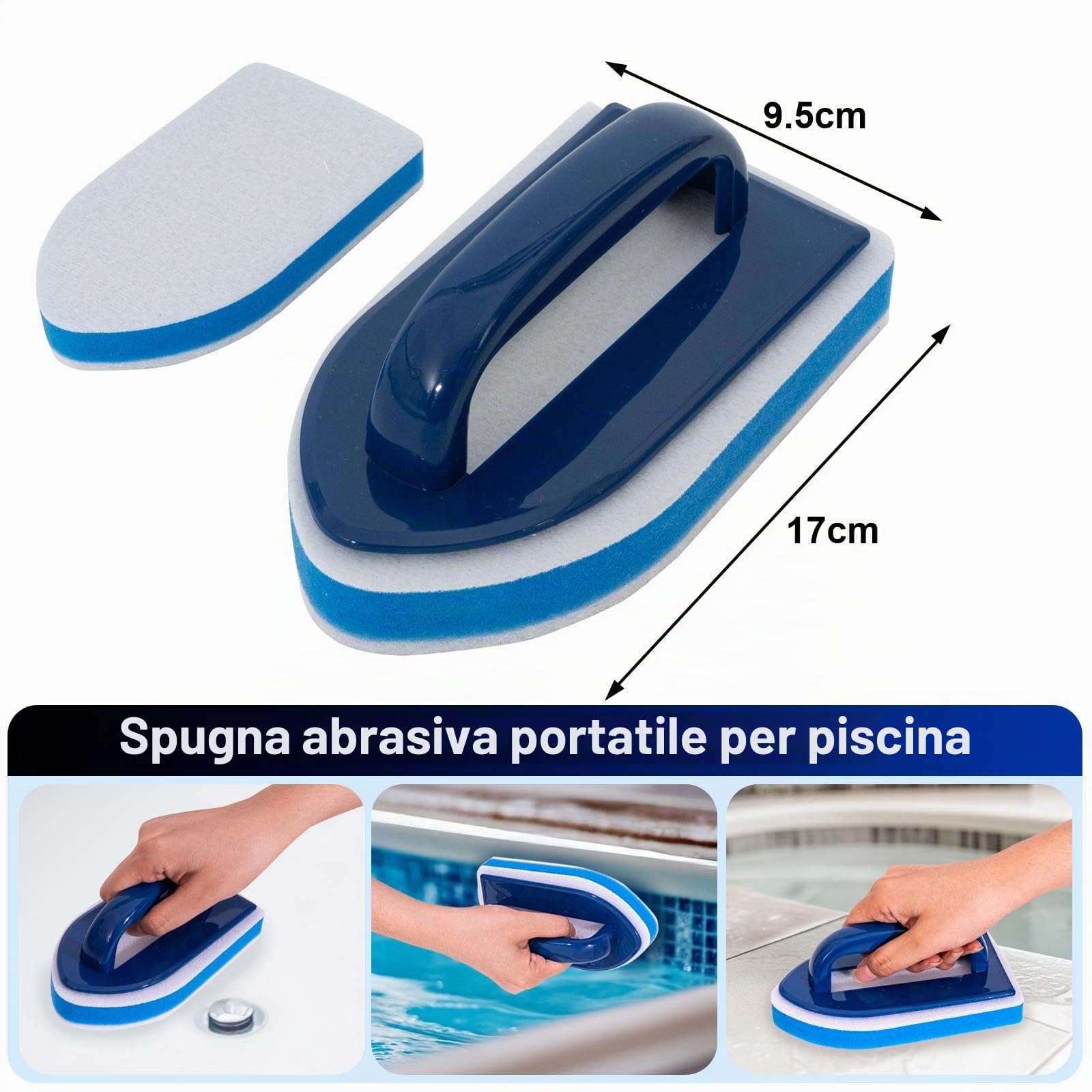 POOLAZA Set di pulizia per piscina, 4 pezzi, retino, spazzola, pad e asta in alluminio da 91,5 cm