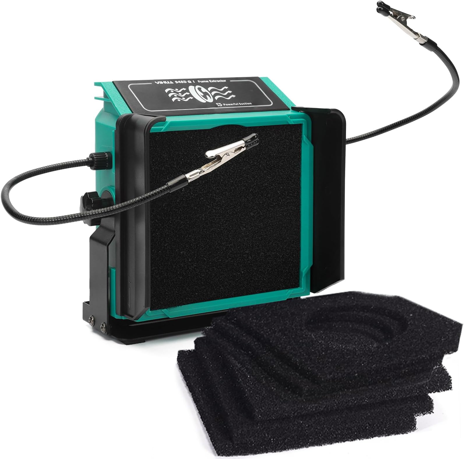 YIHUA 948DQ-I Solder Fume Extractor Fan Solder Smoke Absorber Remover Tiltable Angle with Flexible Helping Hands 8 Extra Fan Filters for Soldering Wood Burning and more