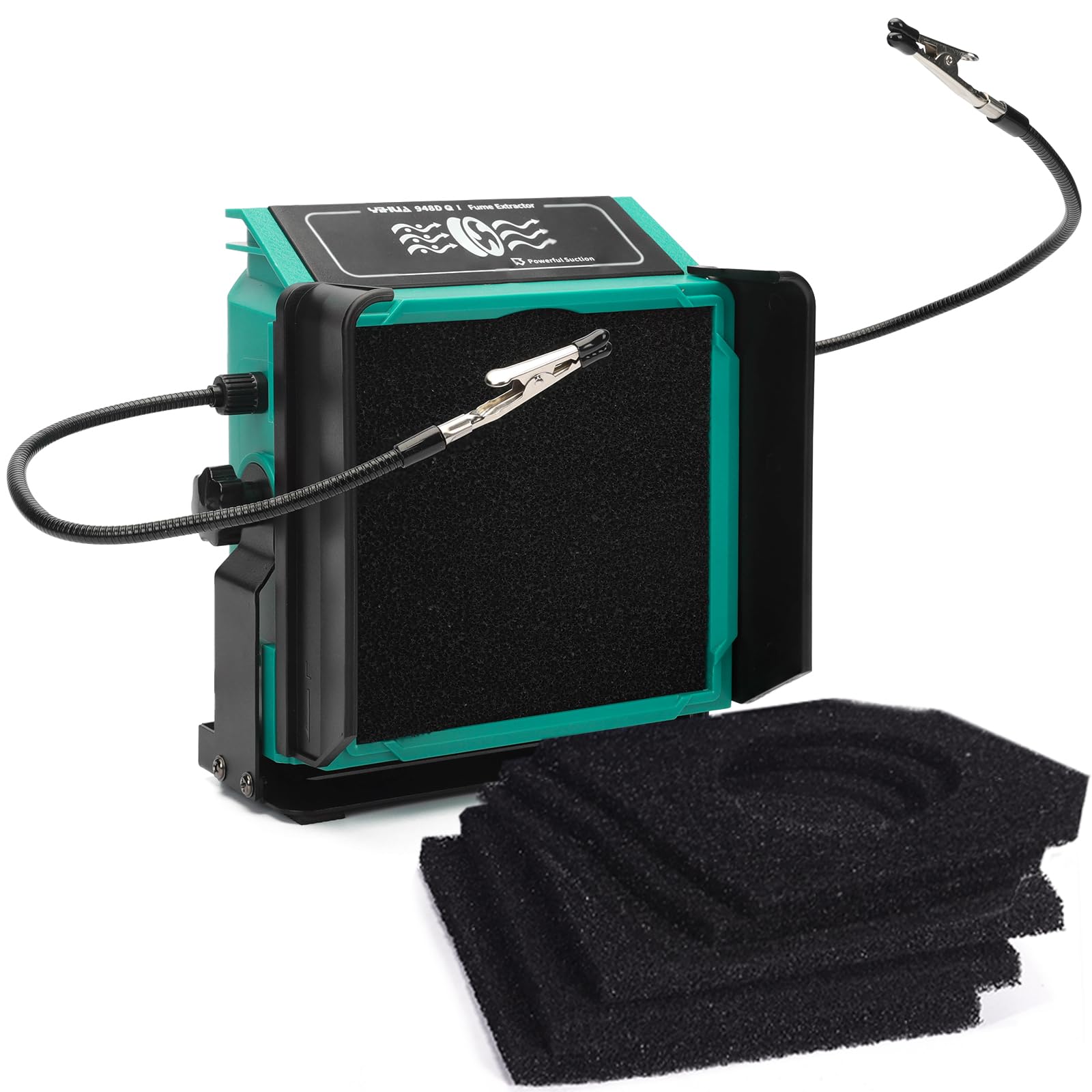 YIHUA 948DQ-I Solder Fume Extractor Fan Solder Smoke Absorber Remover Tiltable Angle with Flexible Helping Hands 8 Extra Fan Filters for Soldering Wood Burning and more