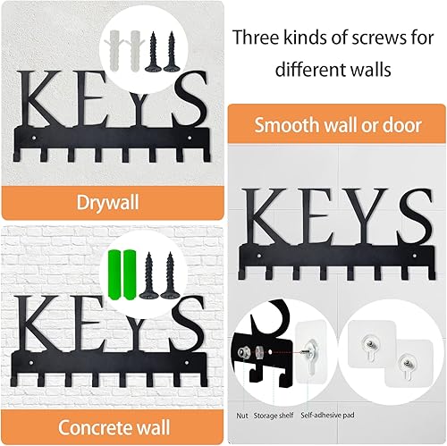 Miniatura 3 de HappyHapi Soporte de pared para llaves, soporte de metal para llaves decorativo de pared con 8 ganchos para llaves, organizador de llaves para el