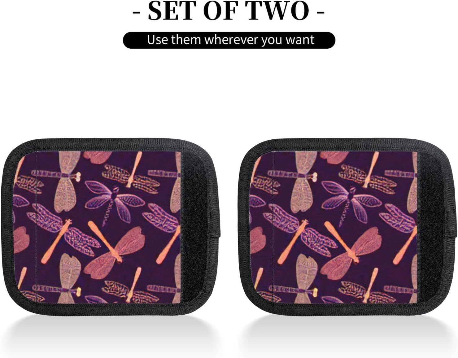 Purple Dragonfly Print Luggage Handle Wraps Luggage Identifiers Soft Neoprene Luggage Handle Wraps for Suitcase Trolley Handle Grip Cover 2 Pack Luggage Tags
