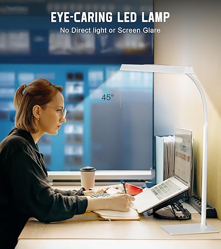 Miniatura 3 de Lámpara LED de escritorio para oficina en casa con base, luz de trabajo de arquitecto con cuello de cisne ajustable de 12 W, adaptador USB de
