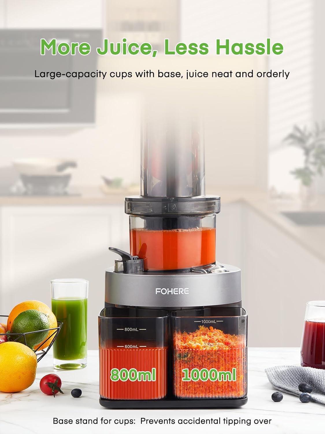 Fohere Juicer with 800ml juice cup and 1000ml pulp container