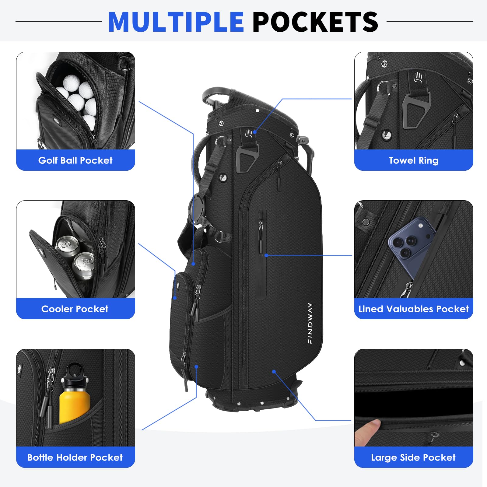 Amazon.co.jp: Findway 5ウェイゴルフスタンドバッグ 軽量ゴルフバッグ
